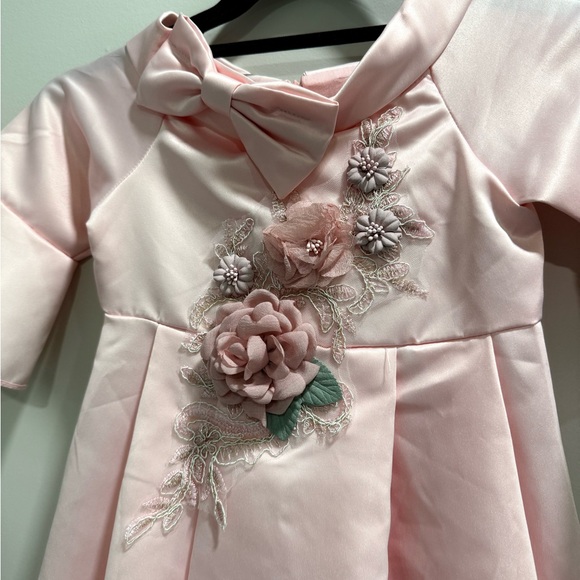 Tongtong Mi Other - Pink Princess Easter Dress Girls 4T Floral & Beaded w/ Bow Shawl Collar NWT